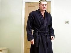 Hot blonde stud jerks off in horny solo