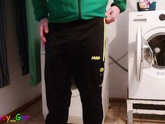 I jerk off in jocks with clothespins on cock and scrotum in a shared laundry room