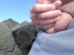 Hairy Bear Jerks Off on a Public Beach - Big Cum Shot