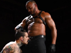 Dominant black man is teasing a tattooed Latino perv
