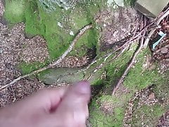 Cum into condom in the forest