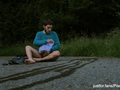 Caught urinating and tugging outdoors - bummer public exhibitionist