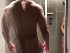 Sexy horny males in the gym shower