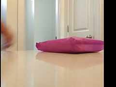 Tranny blows load in sheer panties with feminine pad