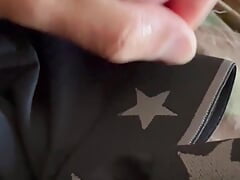 Army soldier teases some precum our of his cock while in OCPs customizing some boxer birefs