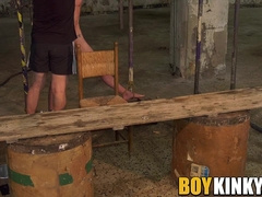 Bound gay twink shaved and jacked off by mature master