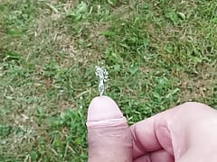 Old perv man taking long piss outside