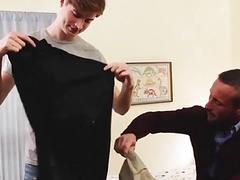 Stepdad fucks teen while the older stepson watches them