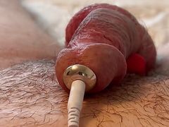 Fucking my prostate with electro ejaculation a long prostate sound and penis plug with electrode in my ass