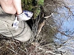 Playing with myself on a log in the park