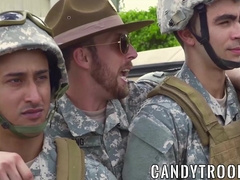 Army studs swap blowjobs before outdoor interracial foursome
