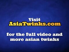 Asian twunk plays with his hairy pecker in solo action