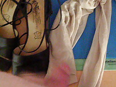 Fucking and cumming on my wifes pantyhose