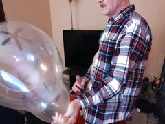113)  Daddy Jerks on 17" Balloon after Popping 36" and Cutting 24" Balloons