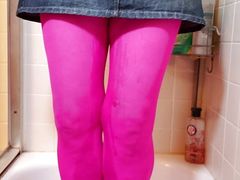 Cd piss my pink nylon pantyhose and miniskirt.