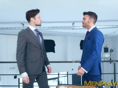 Sexy Drew Dixon rides the thick cock of suited Pol Dixon in the office