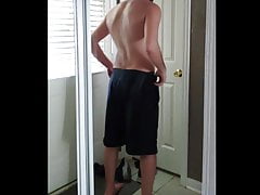 Post work out strip tease with bubble butt and BIG cock
