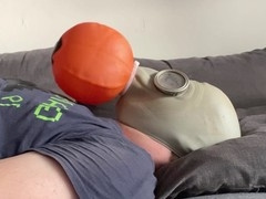 Chubby masked twink gets into heavy breathing and breath control play