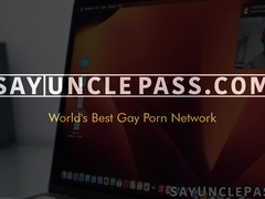 Damian Rose kneels down and worships Jax Thirio massive cock