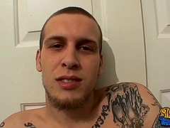 Inked straight thug PS kicks back and strokes out a load
