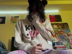 *fragile groaning ejaculation* femboy tongues precum and plays cuz parent’s at work