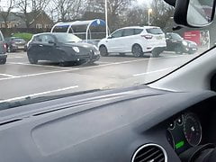 Horny carpark wank in black leggings  pantyhose cumshot