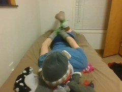 Wool sock bondage, hogtied gagged, jeans bondage