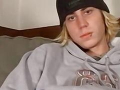 Dashing blond jock teases with his body and jerks off