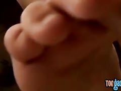 Feet loving dude tugging his dick until a solo climax