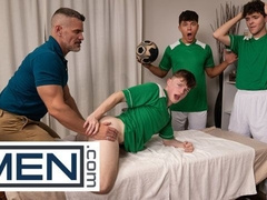 Jake Preston Gets An Unorthodox Massage From Landon Conrad That Ends With Hot Table Sex