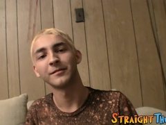 Two straight buddies showoff their dicks while jacking off