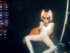Femboy Foxxo Vibrates on Webcam with Striped Panties