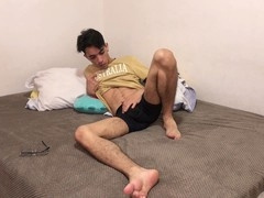 Latino twink with massive 22cm dick jerks off until he explodes with cum