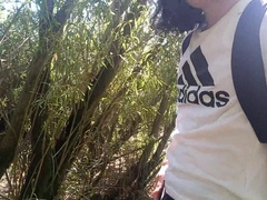 Jon Arteen demonstrates his hard-on, pees piss outdoor, puts his white sneakers in mess