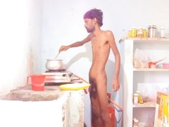 Part 3 Hot boy Rajeshplayboy993 Cooking video. Masturbating his big cock and moaning sounds