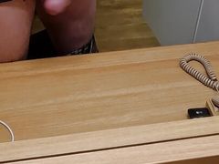 Jerking at the hotel room in front of the mirror , big cum