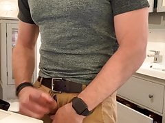 I'm jerking off rock hard cock and cumming at home - verbal