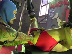 Masked stud with a great torso is fisting a sub man