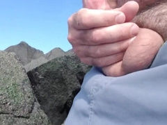 Hairy Bear Jerks Off on a Public Beach - Big Cum Shot 3