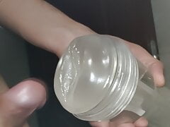 Close up amateur cumshot on fake silicone pussy Fleshlight