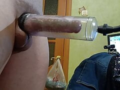 Inflated a big dick in a vacuum pump
