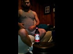 big dude drinking beer n farting