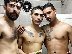 Young Latino Boy Threesome With Guys In Gym Shower For Cash