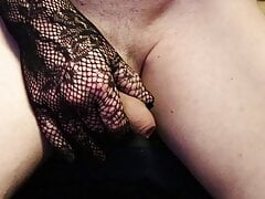 Black Lace Gloves Masturbation & Cum - Crossdresser Cumshot
