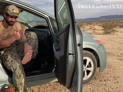 Outdoors Stroking Thick Cock In Desert And Playing With Cum