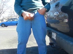 Hefty-Knob Dad Jerking Outdoors