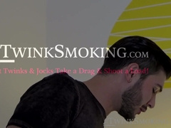 Playing balls and pulling cock while chill smoking by handsome Justin Dean