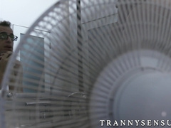 Cheating dude barebacked deep by his tranny girlfriend