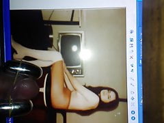 Cum tributing a beautiful submissive in white boots