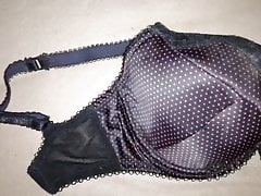Cum on black polka dot bra